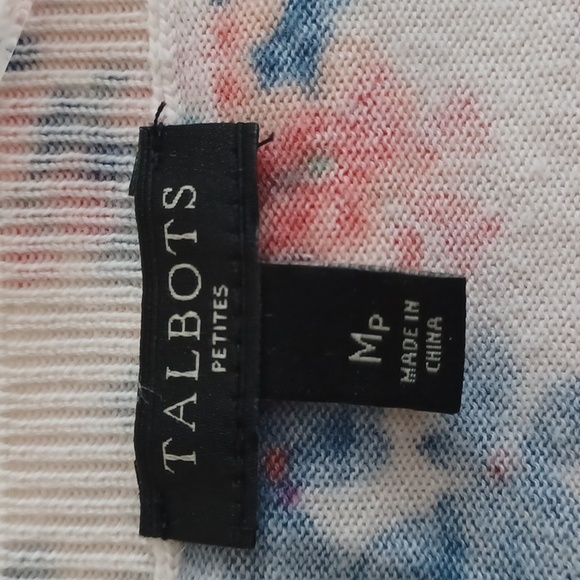 Talbots floral cottonblend cardigan MPetite buttonfront spring summer 3/4 sleeve - Picture 2 of 8